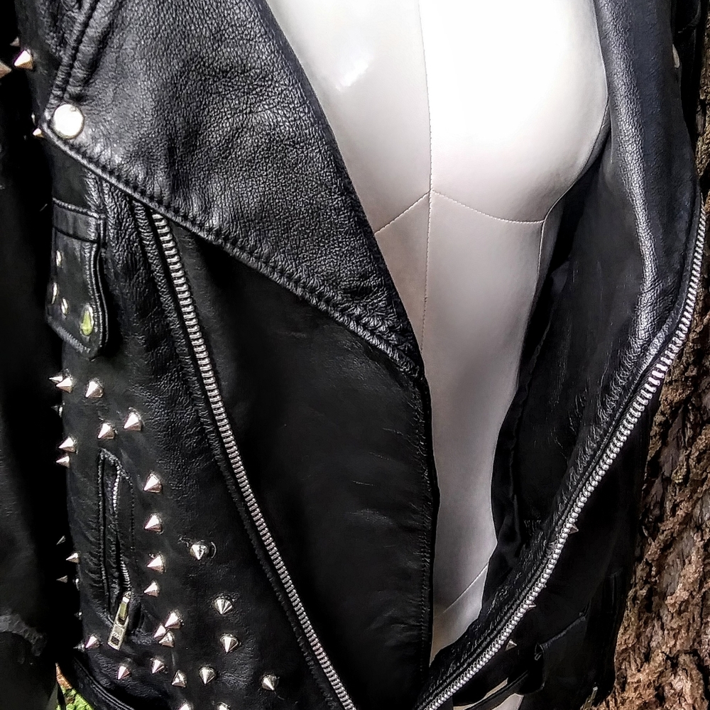 COPY - CANADIAN COS NOVA M  L-XL VINTAGE MOTO JACKET SPIKED STUDDED - Picture 3 of 8